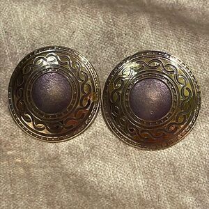 Gold & Purple Shield Roman or Greek Style Earrings